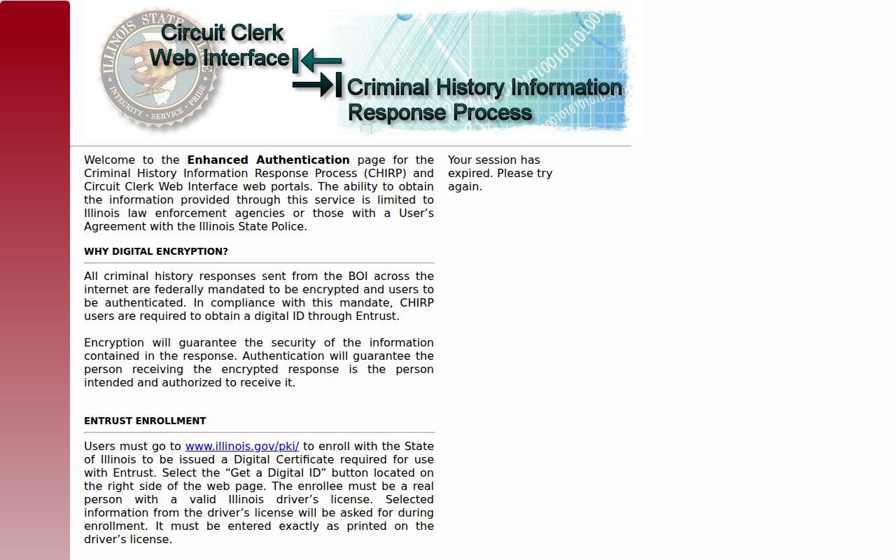 CHIRP authorized login for Pope County arrest records